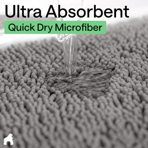 Gorilla Grip Thick Soft Chenille Bath Rug, 24x17 Grey Absorbent Mat