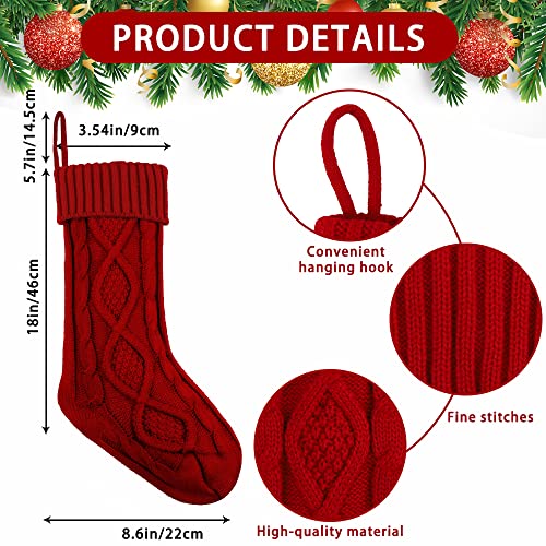 18-Inch Cable Knit Christmas Stockings with Wooden Name Tags (6 Pack)