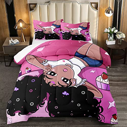 African American Twin Comforter Set for Girls - Pink & Black