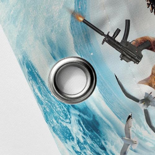 Funny Cat Shower Curtain Set with Dinosaur Ocean Theme - Waterproof Kids Bathroom Decor