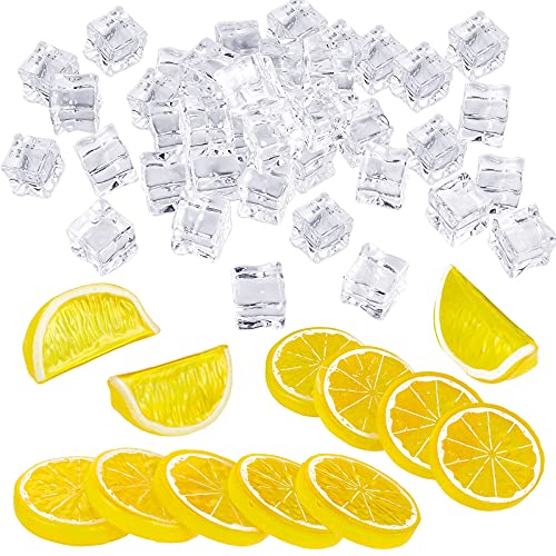 42 Pcs Artificial Lemon Slice and Ice Cube Decor Set
