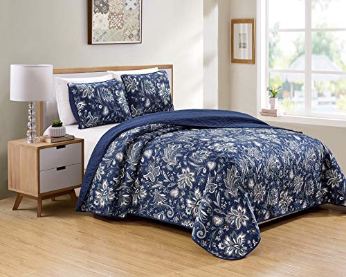 Floral Embossed Twin/Twin XL Bedspread Set - Blue, Taupe, and White