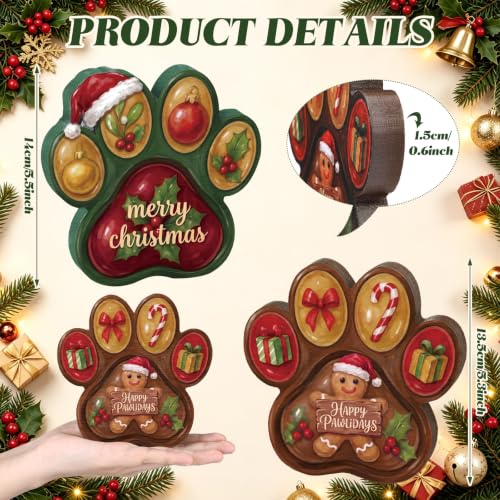 Christmas Dog Paw Table Decorations Gingerbread Man Holly Set - Memorywuu