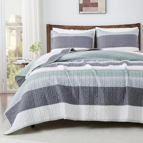Andency 3-Piece Sage Green Quilt Set - Soft Lightweight Striped Bedspread
