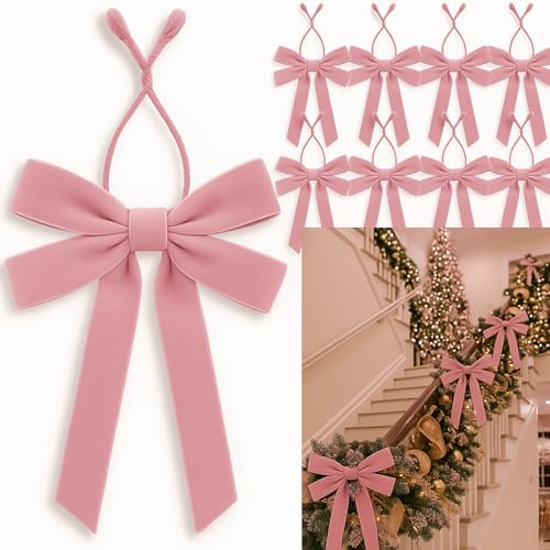 Soulchen Pink 12 Pcs 20in Christmas Garland Ties with Large Velvet Bows