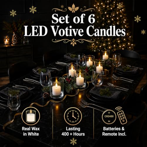 6-Pack Flameless Wax LED Votive Candles with Remote for Home Decor - White