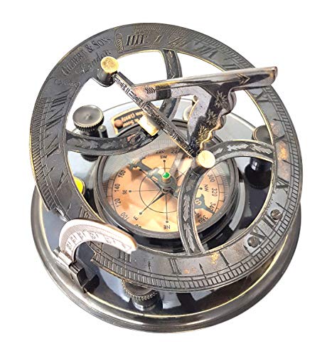 5-Inch Vintage Brass Sundial Compass in Handcrafted Rosewood Gift Box