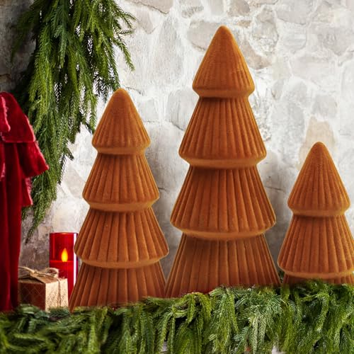 MOREDOTS Velvet Christmas Trees Set of 3 Indoor Holiday Decor - Modern Cone Design