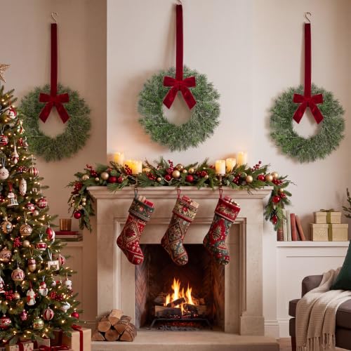 Retrowavy 18 Pack 12 Inch Artificial Christmas Wreaths with Red Bows - Small Decor Set
