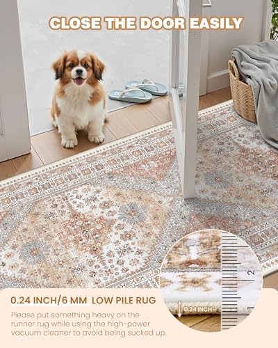 Vintage Washable Runner Rug 2x8 - Non-Slip Low Pile Hallway Carpet