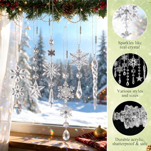 20pcs Acrylic Crystal Christmas Ornaments Snowflake & Icicle Set