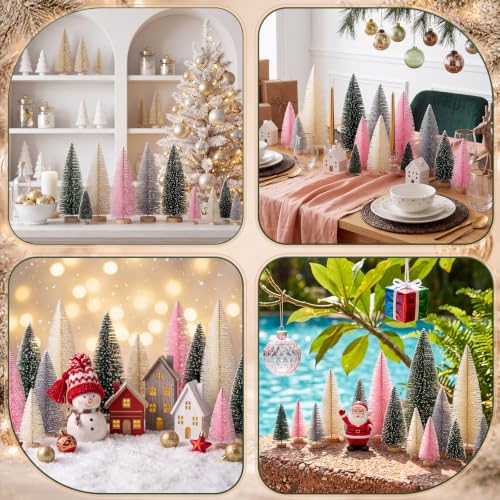 Vinsot Mini Christmas Bottle Brush Trees Set - 20 Pcs in White, Green, Pink, 5 Sizes