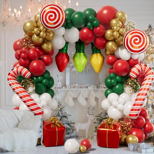 Christmas Balloon Arch Kit 153PCS - Red, Green, White, Gold Holiday Decorations