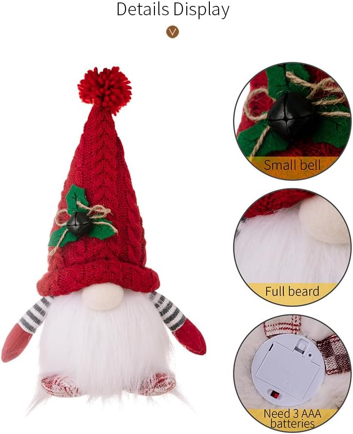 Skiennix Lighted Christmas Gnome Ornaments - LED Battery Operated Holiday Decor | 2 Pack (Red & Grey)