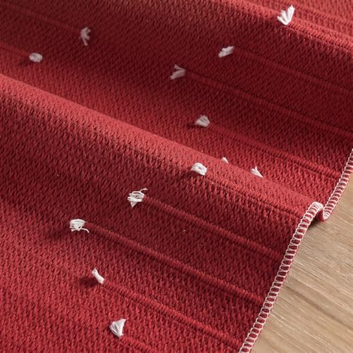 Artoid Mode Red Farmhouse Rustic Cotton Woven Table Runner 12x120 Inch Holiday Decor