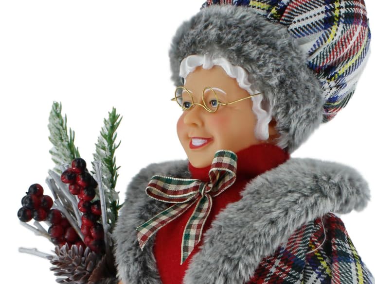 Windy Hill 16-Inch Mrs. Claus Tartan Plaid Holiday Decor Figurine