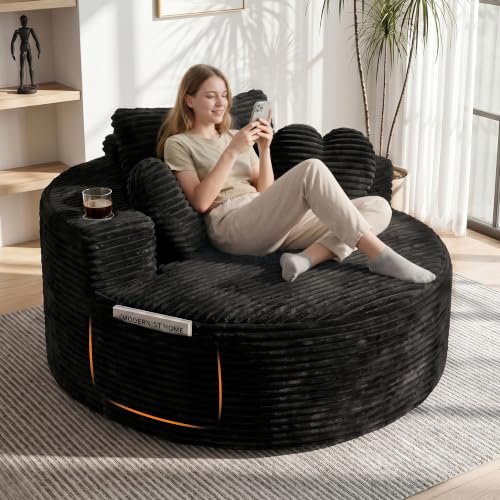 56-Inch Oversized Round Chaise Lounge Chair with Cup Holders & Side Pockets