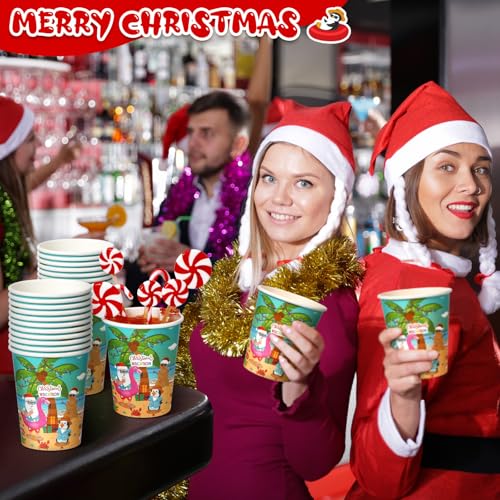 Jingmore 100 Pack Christmas Paper Cups – 8 oz Disposable Holiday Cups with Snowman/Santa Decor