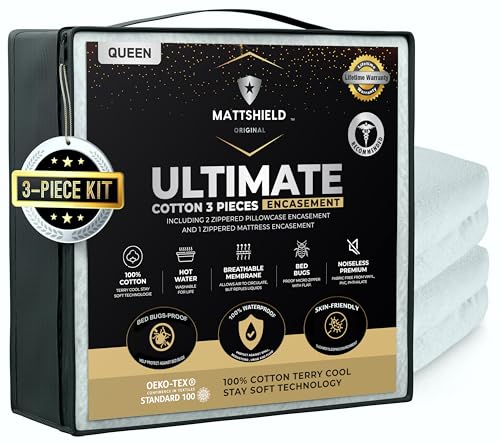 Queen Bed Bug Proof Mattress Cover Set - 6-Sided Waterproof Encasement