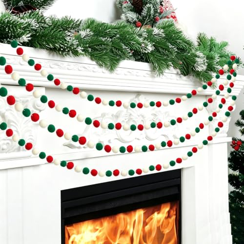 Alabzphsia 4Pack Christmas Pom Pom Garland 20mm Red Green White 6.57 ft Each