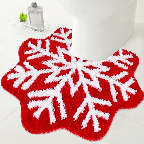 FYSUIMU Red Snowflake U-Shaped Toilet Mat 19.7 x 23.6 in Toilet Rug