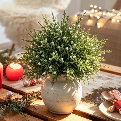 Artificial Juniper Berry and Cedar Branches for Holiday Decor - 12 Pack