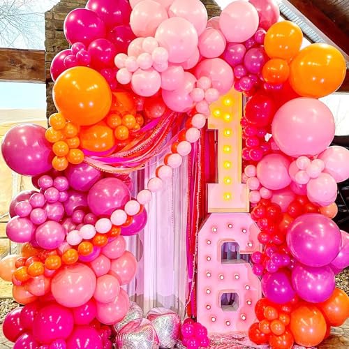 161-Piece Pink and Orange Balloon Garland Kit with Metallic Gold Accents