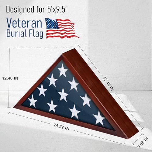 Solid Wood Burial Flag Display Case for 5x9.5 Flag - Memorial Shadow Box