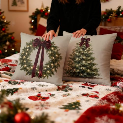 AWDSCHKJ Red Vintage Christmas Wreath Pillow Covers 18x18 Set of 2