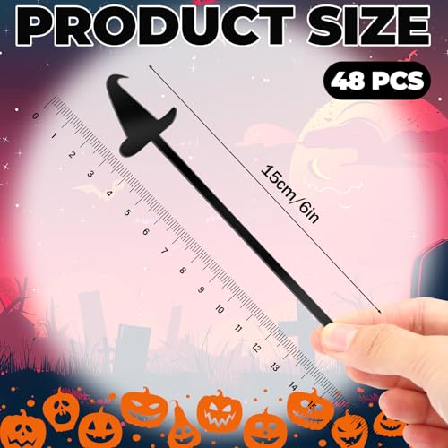 48 Pcs Black Plastic Witch Hat Cocktail Swizzle Sticks - LemonRoad Classic