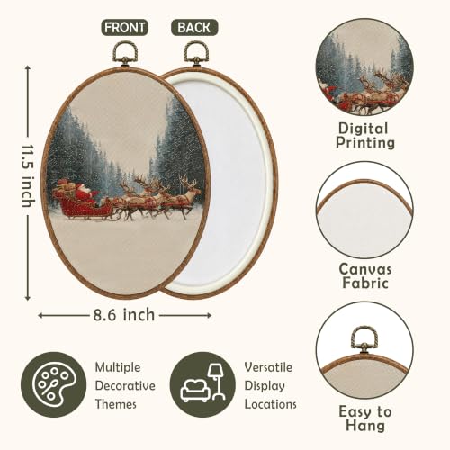 RUKUPA Santa Sleigh & Reindeer Oval Wall Art Decor Color43 8.6x11.4 Inch