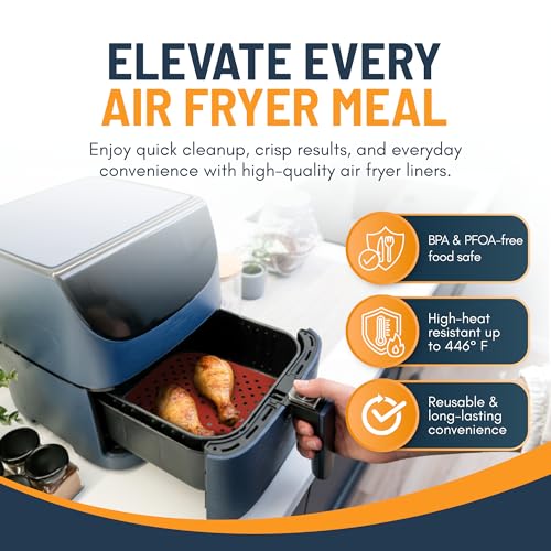 Reusable Square Silicone Air Fryer Liners - 8.5 Inch, 3 Pack, Non-Stick