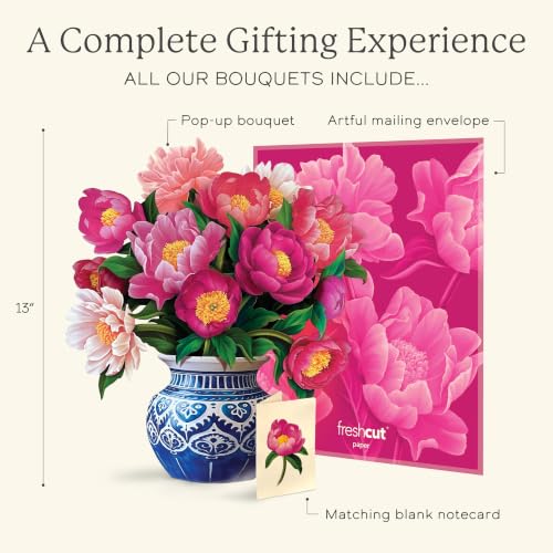 3D Peony Pop Up Greeting Card - 13-Inch Floral Bouquet Paper Card