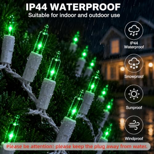Xeekeehii Green Christmas String Lights 3 Pack, 21ft Connectable Incandescent Bulbs