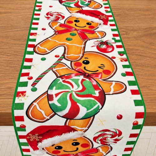FreeNook Gingerbread 13x90 Inch Table Runner - Faux Linen Christmas Decor, 13" x 90"