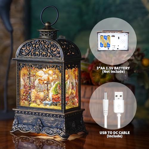 Fall Gnome Snow Globe Lantern with Swirling Glitter - Lighted Thanksgiving Decor