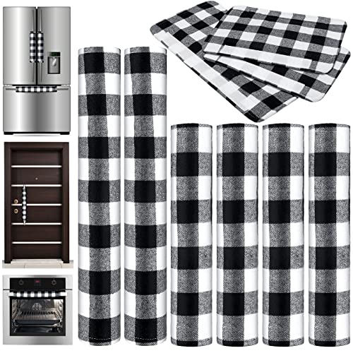 Boao 6 Pack Christmas Refrigerator Door Handle Covers - Black & White Plaid