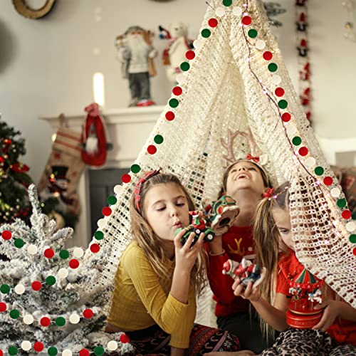 Christmas Pom Pom Garland 3-Pack - Red Green White Felt Ball Holiday Decor