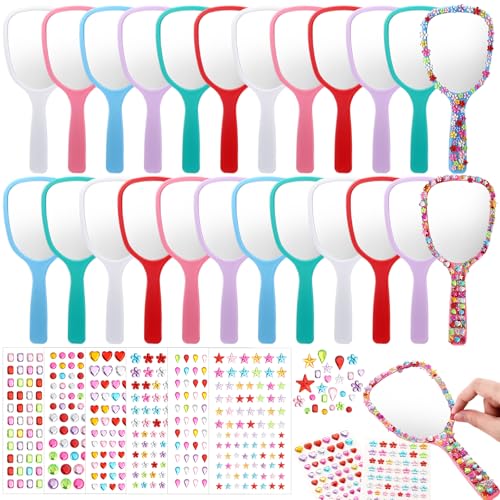24 Pcs DIY Hand Mirror Craft Kit for Kids with Diamond Stickers