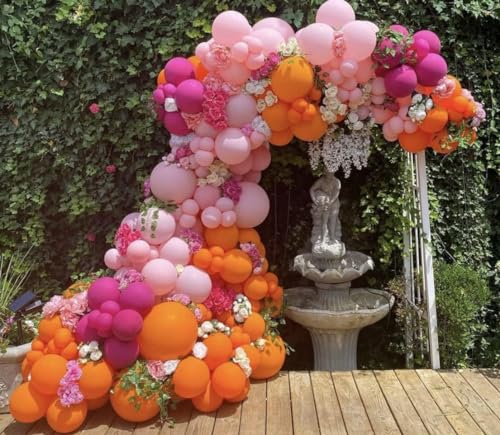 161-Piece Pink and Orange Balloon Garland Kit with Metallic Gold Accents