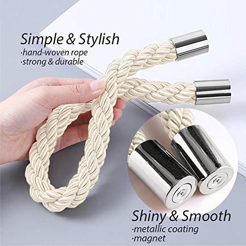 Magnetic Curtain Tiebacks - 2 Pack Decorative Woven Rope Holdbacks, Beige