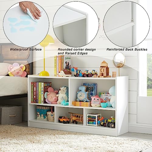 5-Section Kids Toy Storage Organizer and Wooden Bookshelf for Playroom