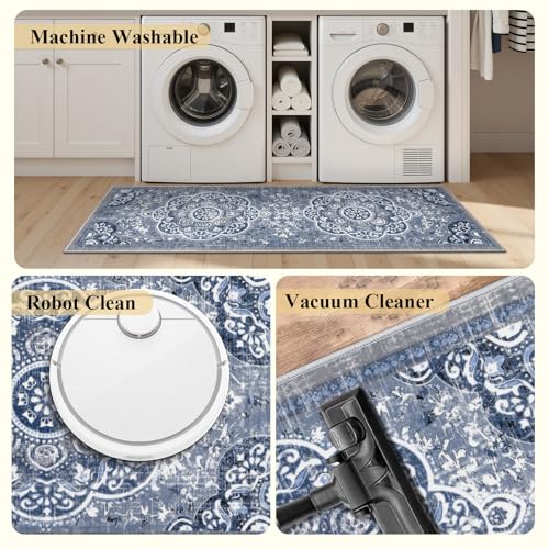 3-Piece Washable Kitchen Rug Set, Non-Slip Farmhouse Floor Mats for Kitchen
