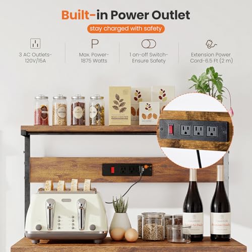 3-Tier Kitchen Baker's Rack with Power Outlet and Adjustable Shelf