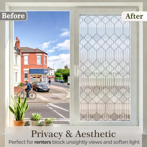Frosted Reeded Glass Window Privacy Film, 17.5"x78.7"