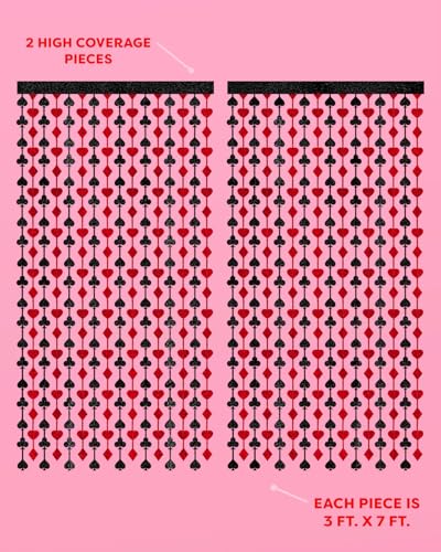 Casino Theme Foil Fringe Curtains - 2 Pack Red & Black Party Backdrop