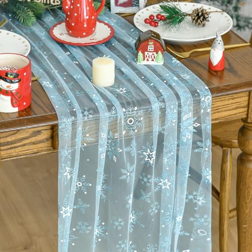 Artoid Mode Blue Snowflakes Christmas Table Runner 28x120 Inch Holiday Decor