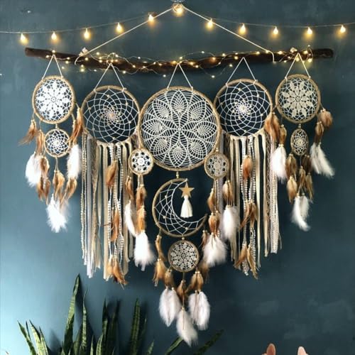 5-Piece Moon Phase Dream Catcher Set, Bohemian Macrame Wall Decor