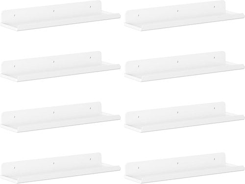 Lifewit 15" Acrylic Floating Shelves - Stylish Wall Organizer for Perfume, Makeup & Decor | 8 Pack, White