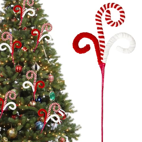Cherica Red Candy Cane Christmas Decorations - 6 Pcs 17-Inch Tree Picks for Holiday Decor
